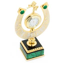 Декоративные часы «Подкова на удачу» с малахитом